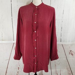 J. Jill Button Down Blouse Sz M Maroon Silk